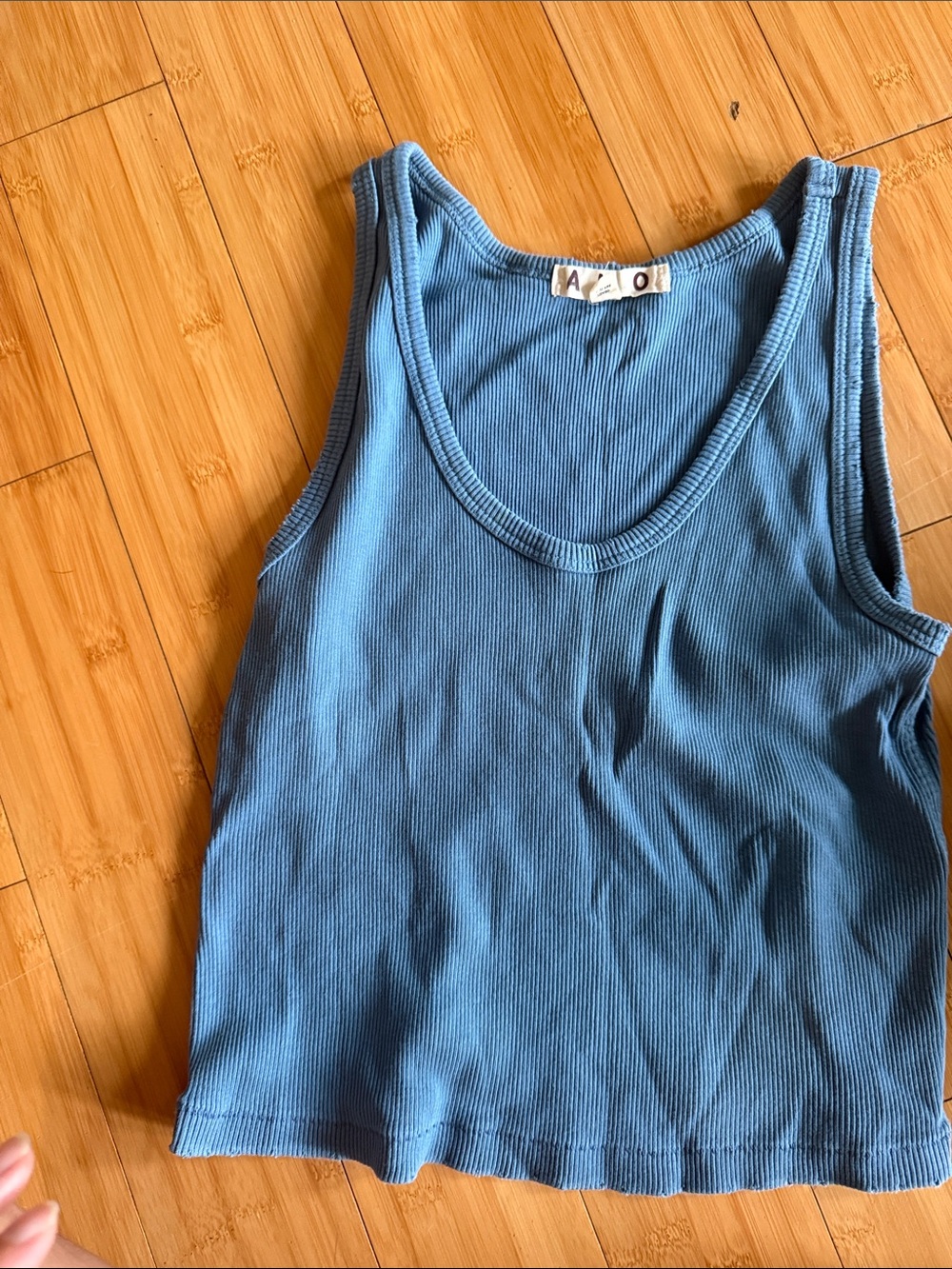 AMO Ribbed Scoop Tank in Dusty Blue